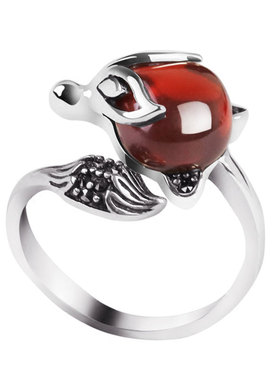 石榴石小狐狸纯银活口粉水晶戒指