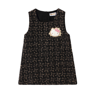 Hello Kitty女童连衣裙无袖毛呢洋装公主裙子小香风背心裙