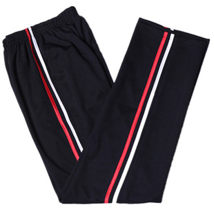 春夏双杠初高中小学男女生藏蓝红白杠运动裤蓝白条大码校服裤双杠