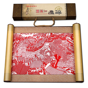 剪纸画轴丝绸外事出国民间传统工艺礼品中国特色传统礼品涉外礼物