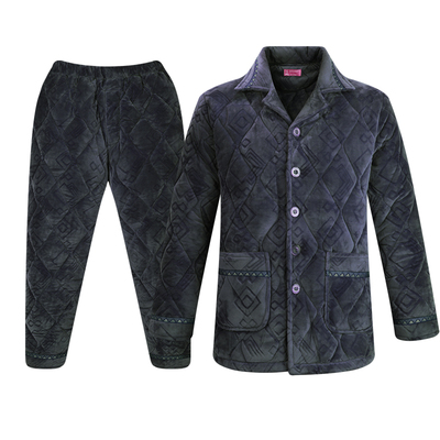 吟芬冬季中年加厚加绒睡衣套装