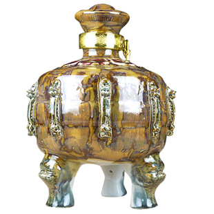 景德镇陶瓷空酒瓶酒坛子5斤装仿古鼎密封酒壶窑变釉窖藏酒罐摆件