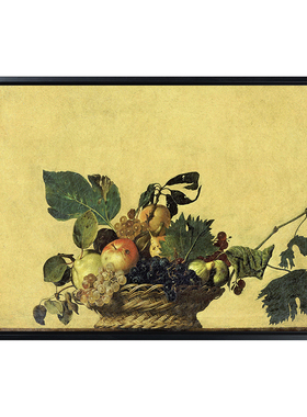 水果篮 Fruit basket 壁画 卡拉瓦乔静物油画 Ambrosiana黄色背景