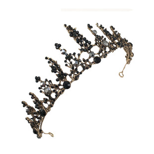 巴洛克新娘皇冠黑色复古发饰网红头饰十八岁生日拍照王冠礼服配饰