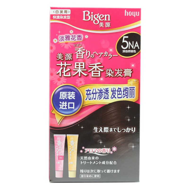 日本原装进口Bigen美源花果香染发膏植物精华盖白发一梳黑发霜剂