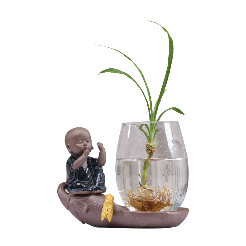 中国风禅意水培花瓶玻璃透明创意水养植物红掌绿萝小花盆器皿桌面 返利网