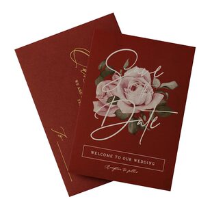 酒红色请帖2024婚礼请柬大花喜帖结婚请柬ins风喜帖欧式请帖喜帖
