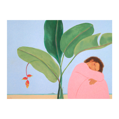 文艺风人像粉色热带植物装饰画