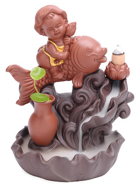 紫砂倒流香炉创意摆件年年有余新款禅意家用茶道香薰大号檀香炉