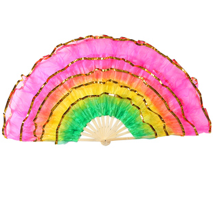 舞蹈扇子跳舞扇广场舞双面扭秧歌演出道具左右手一对新款加长纱扇