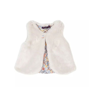 法单S家纯原新生婴儿女童小女孩可爱毛毛马甲外出上衣小外套0-2岁