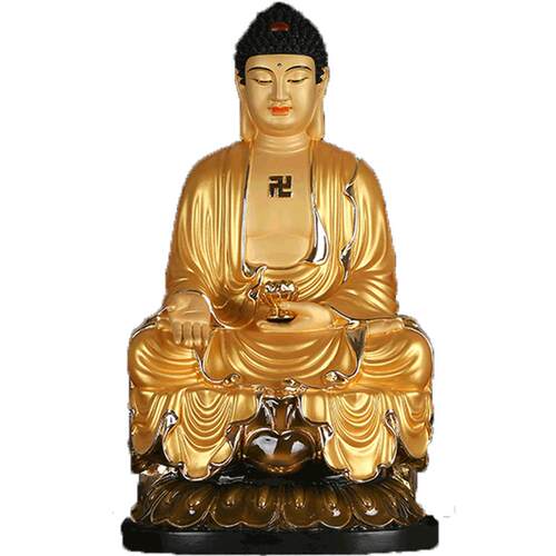 圆通佛具台湾佛像居家供奉黄铜阿弥陀佛鎏金铜雕家用三宝佛摆件