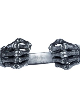 原创拳头银戒指骷髅开口