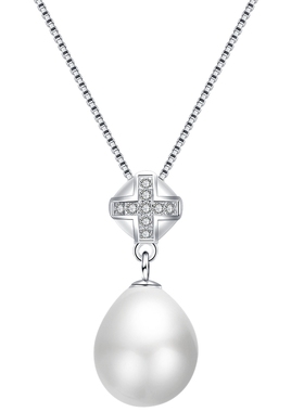 纯正S925纯银淡水珍珠项链女彩色大真珍珠十字架吊坠妈妈生日礼物