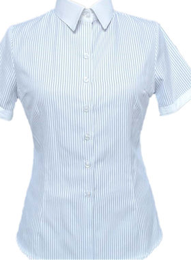 职业短袖修身条纹白色夏季工作服