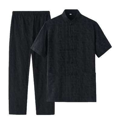 夏季短袖中式纯棉爸爸居士服唐装