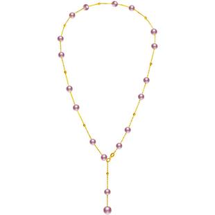 源生珠宝柳妃淡水珍珠项链粉色18K金圆形强光5-8mm满天星优雅气质