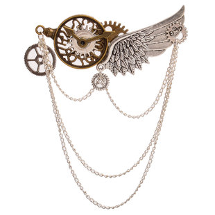 蒸汽朋克配饰饰品lolita洛丽塔机械齿轮银色翅膀链条胸针配件个性