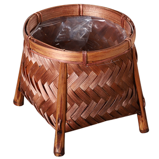 竹编花篮插花桌面花盆套竹制品装饰花器收纳竹篮手工工艺品小摆件