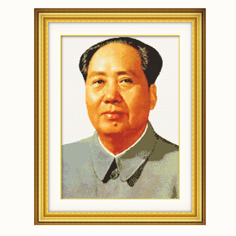 毛主席印花头像小型中堂画十字绣