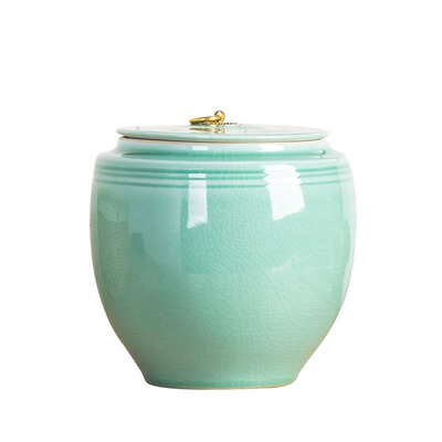 陶瓷米缸家用简约米桶茶叶罐茶饼20斤15kg大号密封防潮红茶绿色白