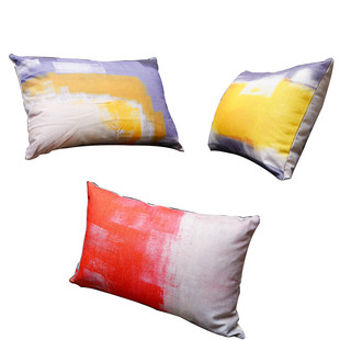 北欧40X60枕套50x70黄灰艺术长条形靠垫棉麻抱枕靠枕沙发不含芯