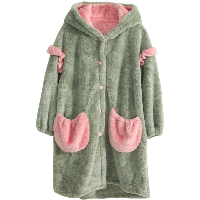 女冬珊瑚绒韩版甜美连帽家居服