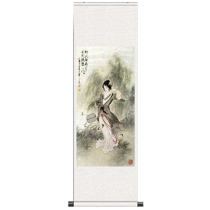 丝绸画仕女图华三川秋风扑蝶礼品