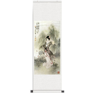 丝绸画 仕女图华三川百美图国画卷轴画秋风扑蝶图礼品卷轴美女图
