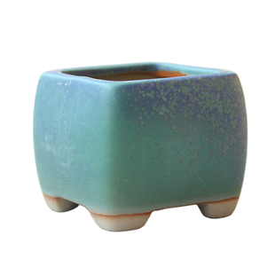 多肉控型盆冰裂纹手绘素烧陶瓷花盆粗陶透气盆景特小号迷你拇指盆