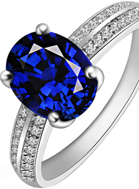 925纯银18k白金克拉蓝宝石戒指