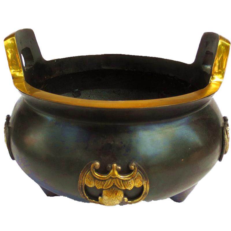 紫铜纯铜仿古圆形蝙蝠香炉双耳三足五福临门圆形供奉神龛聚宝盆