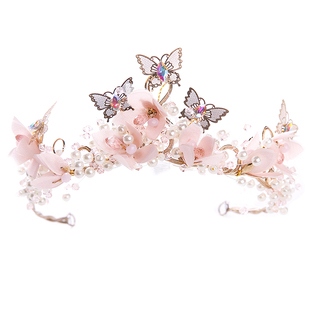 女童头饰公主皇冠粉色发箍儿童演出走秀女孩生日头饰影楼摄影饰品