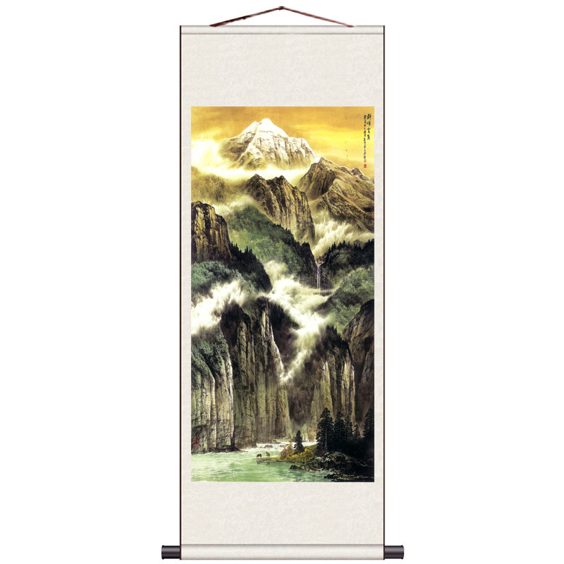 刘梁经国画招财山水画条幅挂画名家装饰丝绸画风水字画书房玄关画