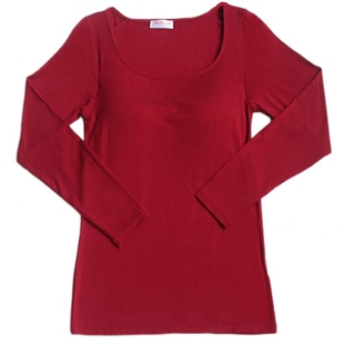 女纯棉带胸垫长袖t恤bra无钢圈内衣秋衣上衣打底衫瑜伽罩杯一体秋