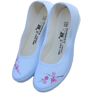 帆布鞋女春夏秋礼品小白鞋浅口低帮套脚手绘休闲软底舒适透气