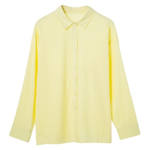 百思朵chic秋季鹅黄色衬衫森系少女淡黄色上衣显白纯棉bf宽松外套
