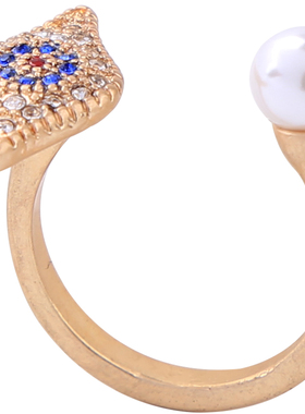 欧美风百搭珍珠镶钻合金眼睛戒指