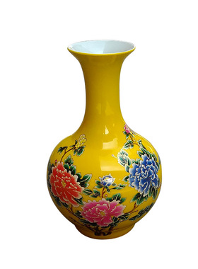 黄色长脖子富贵陶瓷包邮花瓶