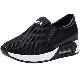 无带勾勾运动鞋女ins黑色透气网面跑步百搭单鞋内增高懒人一脚蹬