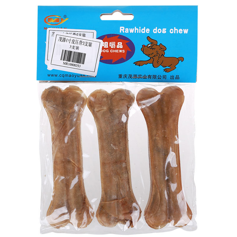 茂源4寸牛皮压骨3支装 狗狗零泰迪比熊吉娃娃磨牙咬胶 约10cm