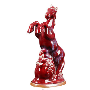 陶瓷器花瓶马到成功窑变红色钧瓷马办公室家居客厅装饰工艺品摆件