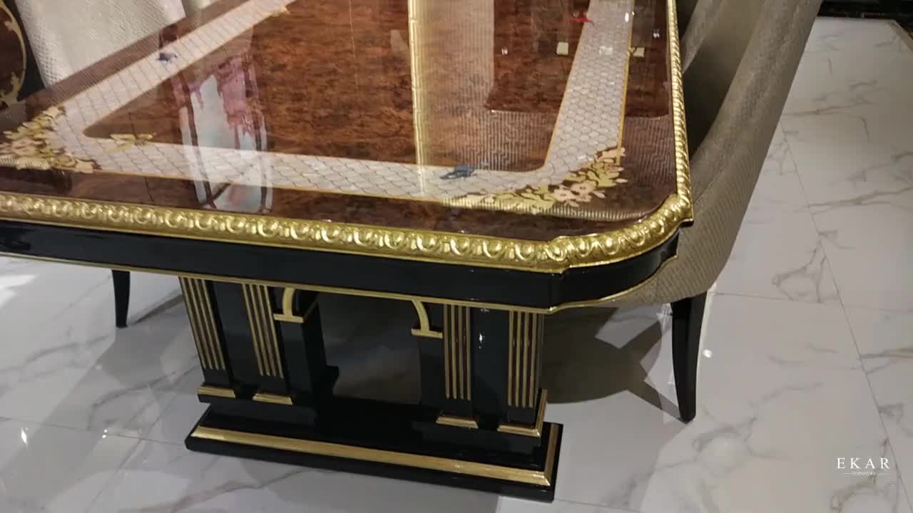 Luxury Diner Table Classic Italian High Gloss Wood 6 Seater Dining