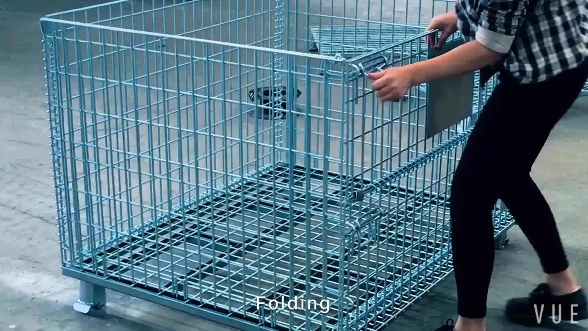 Heavy Duty Galvanized Stackable Warehouse Steel Folding Lockable Wire