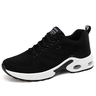 春夏季女鞋运动鞋女网面透气黑色跑步鞋网鞋软底气垫旅游休闲鞋子
