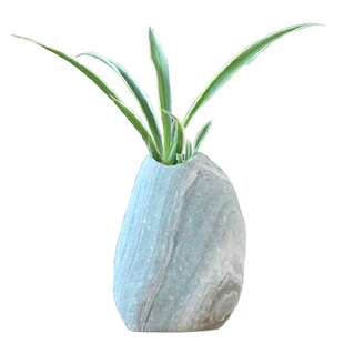 天然石头花盆花插水培钱草多肉绿萝鹅卵石花器花瓶立式创意笔筒