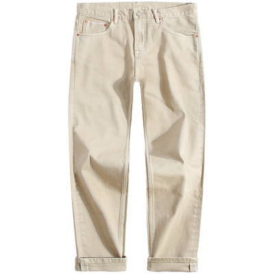 日系卡其色弹力直筒版型休闲裤