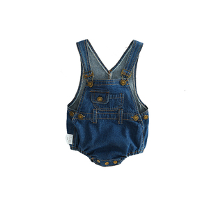 ins春夏小孩连体裤1岁男女童6个月宝宝软牛仔背带短裤包屁哈衣