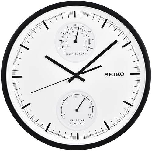SEIKO日本精工时钟温度计 湿度计多功能静音扫秒现代简约石英挂钟