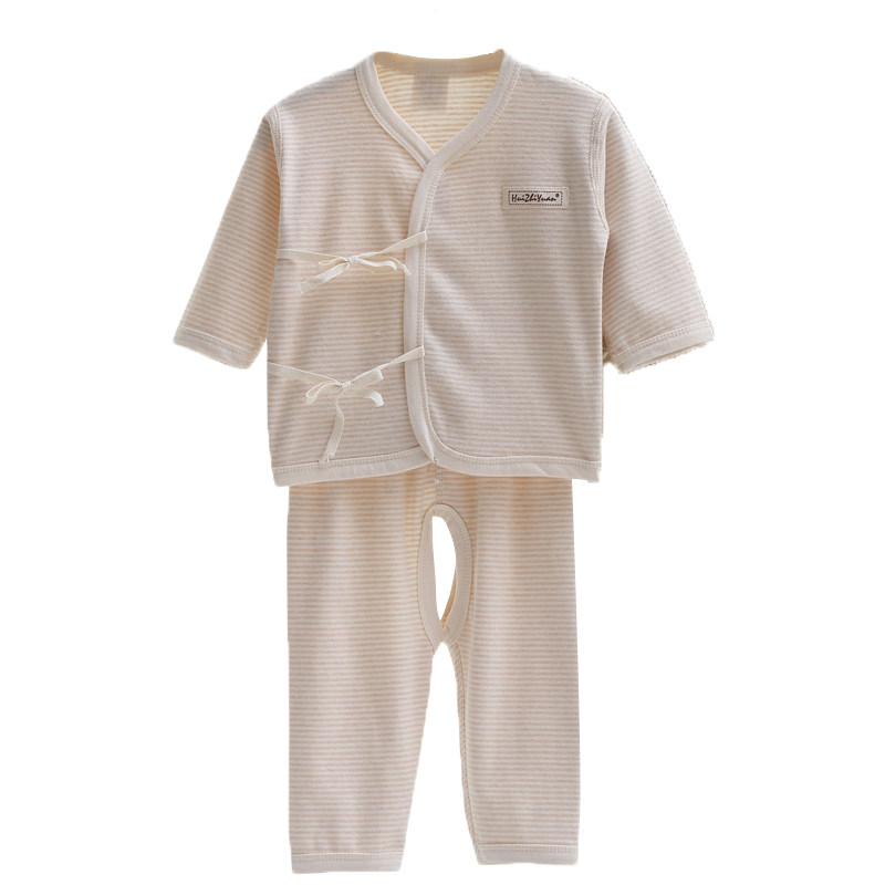 新生儿衣服0-3-6月纯棉婴儿打底内衣偏衫套装彩棉宝宝服和尚服